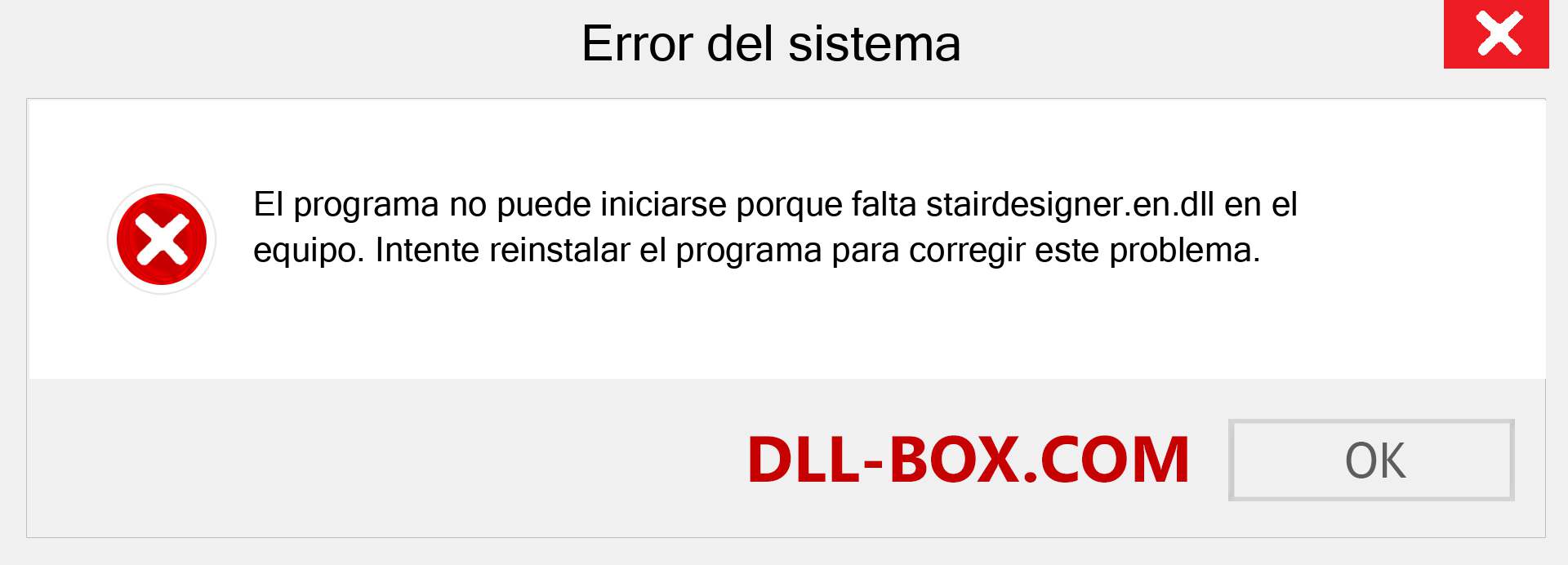 ¿Falta el archivo stairdesigner.en.dll ?. Descargar para Windows 7, 8, 10 - Corregir stairdesigner.en dll Missing Error en Windows, fotos, imágenes