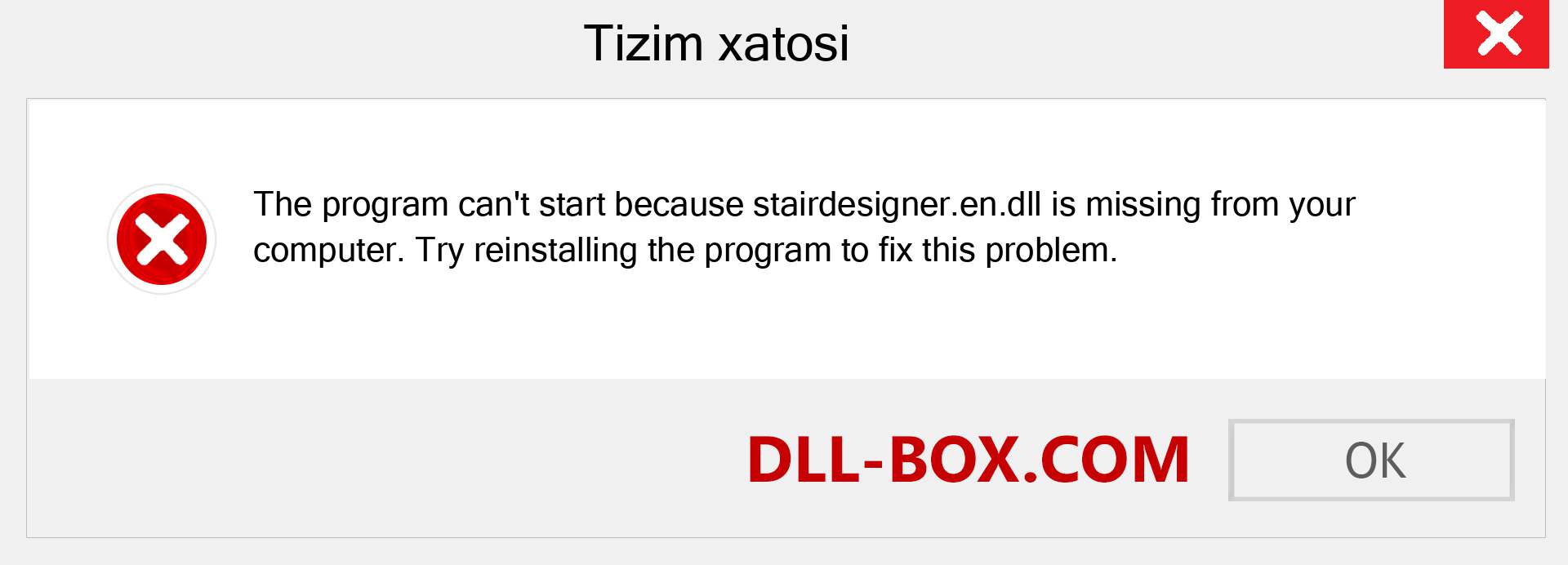 stairdesigner.en.dll fayli yo'qolganmi?. Windows 7, 8, 10 uchun yuklab olish - Windowsda stairdesigner.en dll etishmayotgan xatoni tuzating, rasmlar, rasmlar